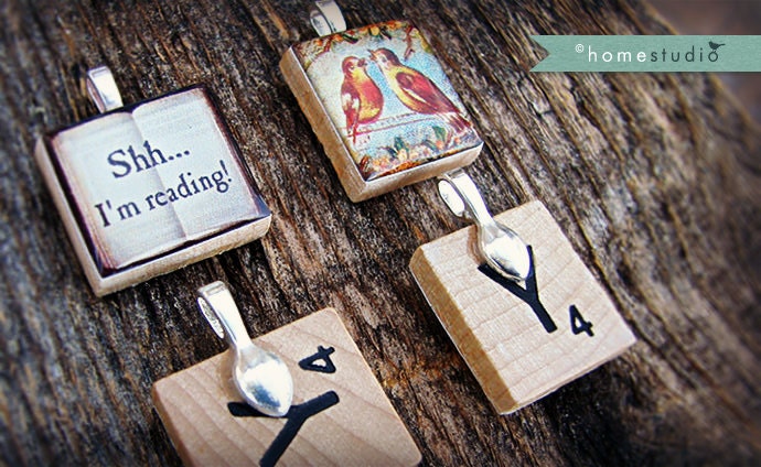 Moving Sale - Alcott (Books) - necklace Charm handmade with Scrabble Wood Tile ... Jewelry Art by HomeStudio