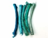 Silk carrier rods, hand dyed - royal blue, turquoise, light blue, sky blue, teal, pale blue grey, sea and sky