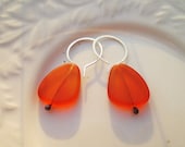 Bright Amber hued Seaglass on handmade Sterling earwires