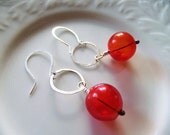Sunshine Red Lanterns....hammered sterling and blown glass earrings...handmade