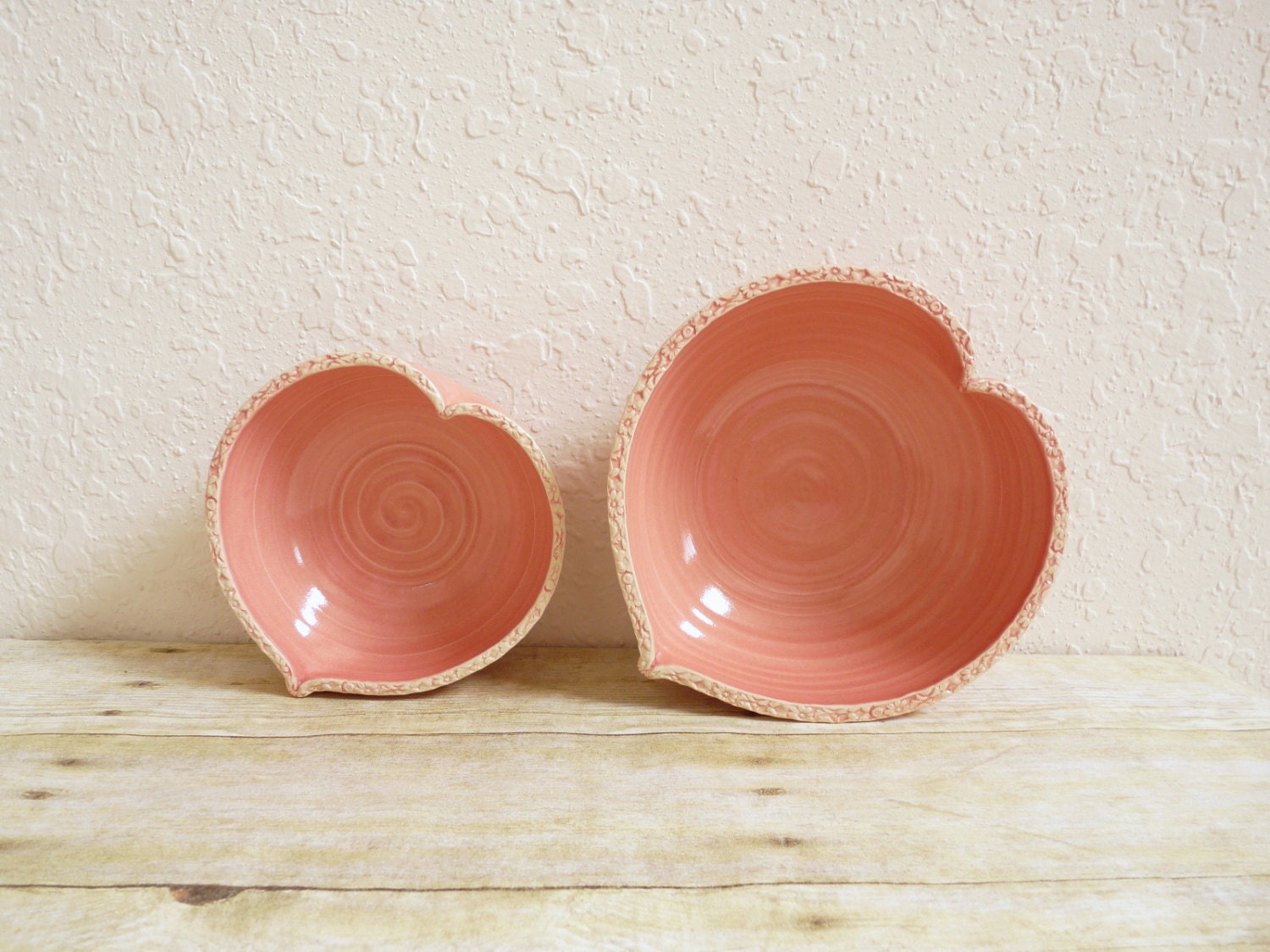 Valentine Heart Nesting Bowl Set Large Ceramic Handmade Wheel Thrown Serving Bowl Pottery Honeysuckle Rose Pink