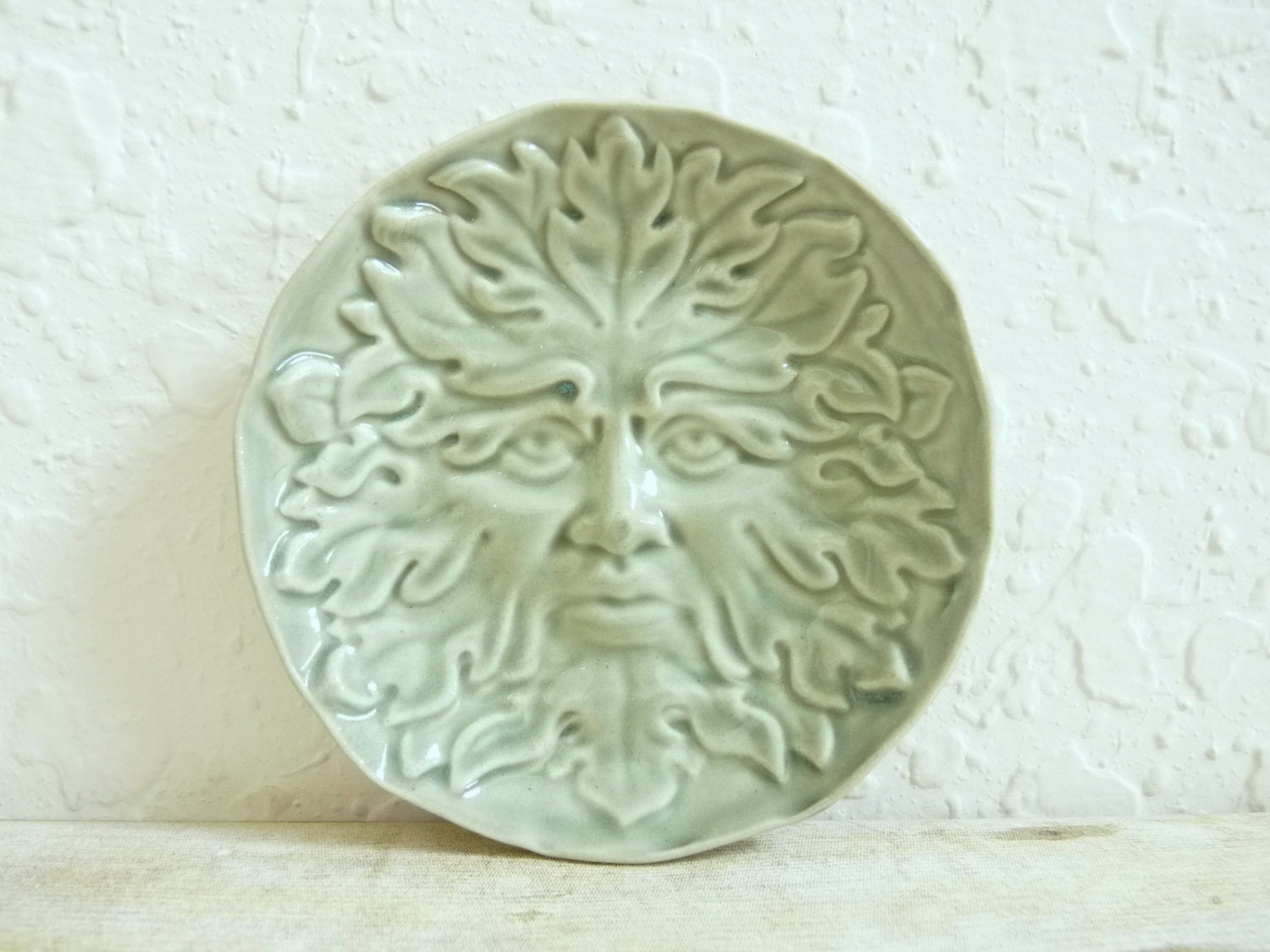 Greenman Dish Ceramic Trinket Dish Jewelry Holder Green Woodland, Soap Dish