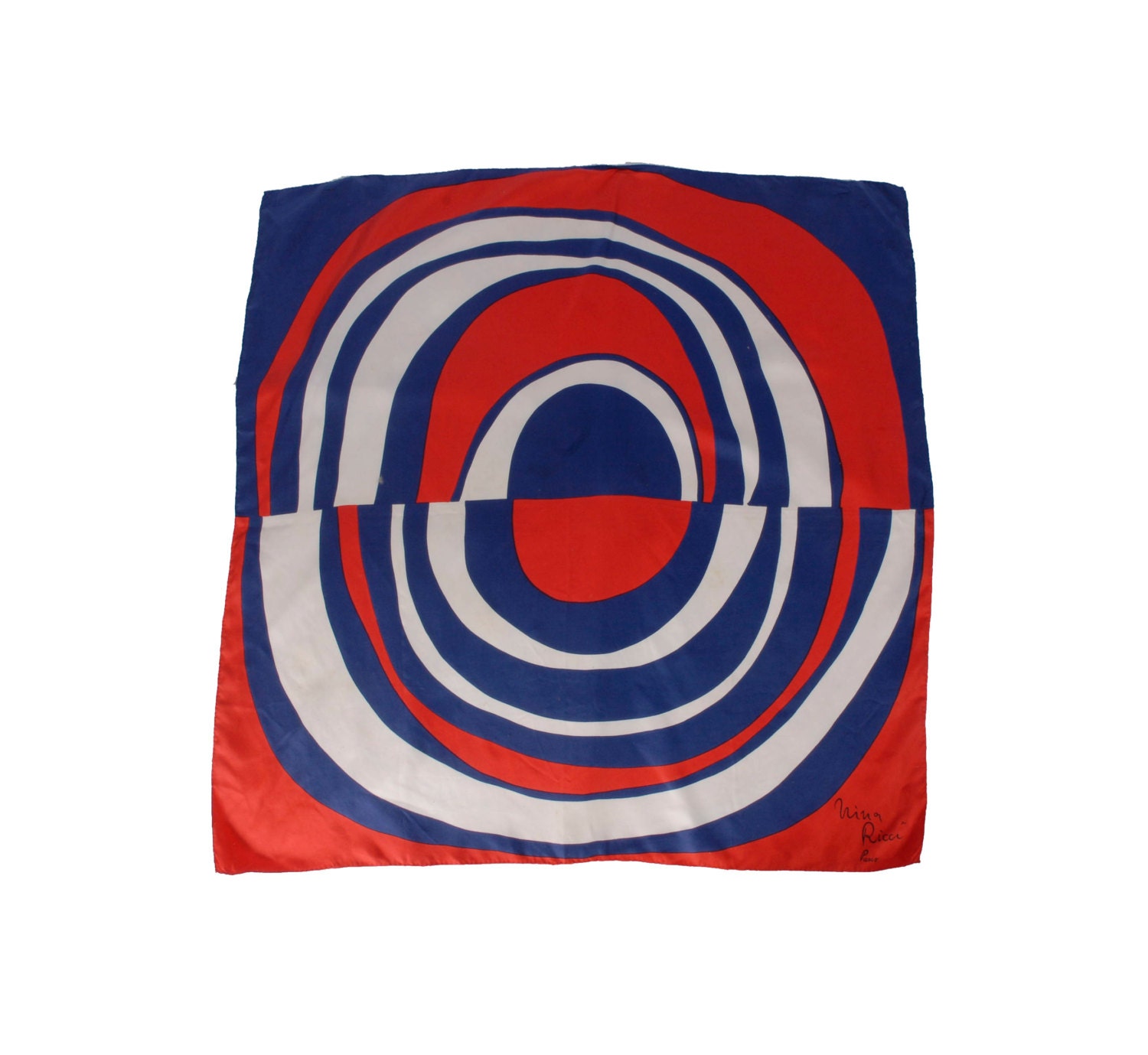 Vintage 60s NINA RICCI Red White & Blue Abstract Mod Square Silk Scarf