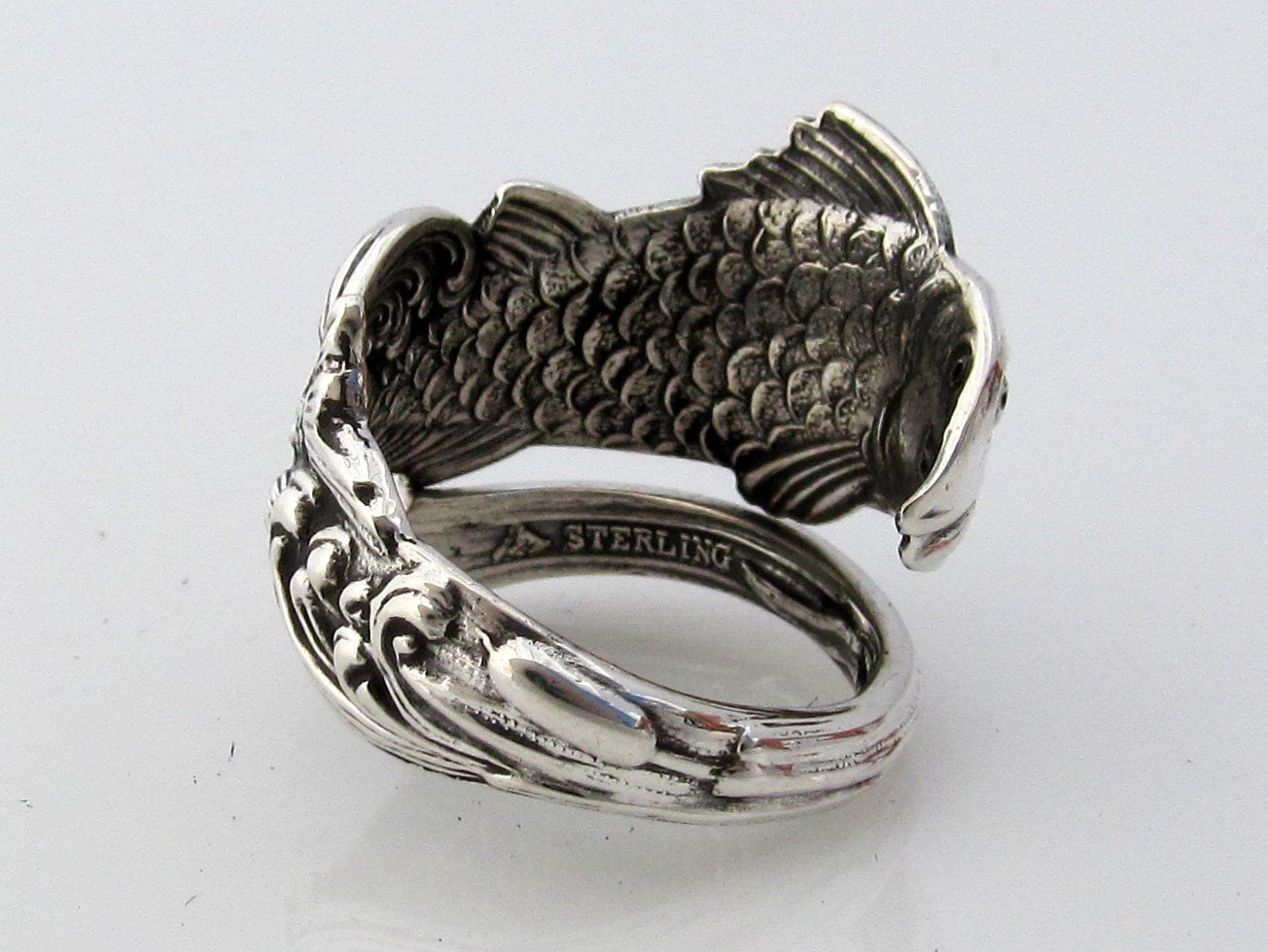 Spoon Ring Fish Size 6-12 Sterling Silver Art Nouveau