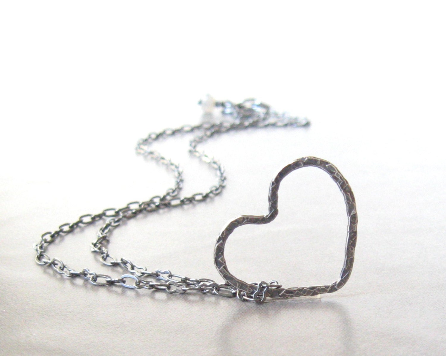 silver heart necklace floating heart pendant necklace rustic heart necklace fine silver sterling silver - theBeadAerie