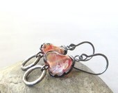 tangerine lampwork and silver dangle earrings, boho dangle earrings