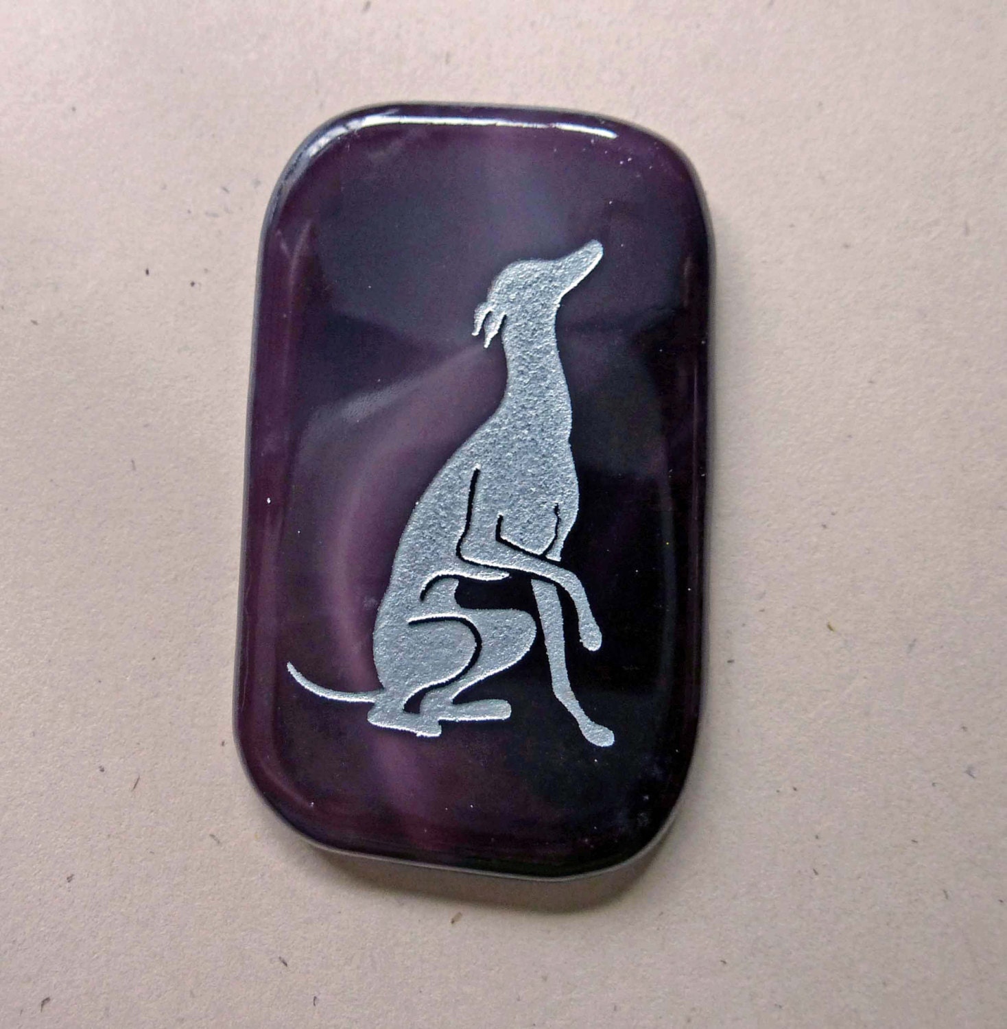FrumsGlassMenagerie - Sitting Greyhound Glass Pin, Purple
