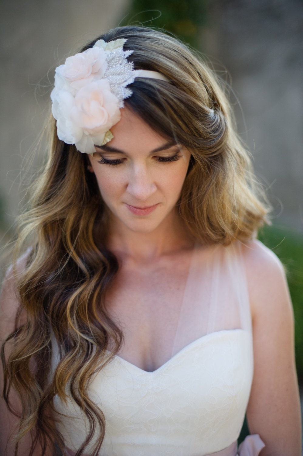Handmade Silk Habotai Bridal Mini Hat by Fine & Fleurie in Light Ivory and Pink