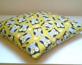 Sweet Owls Small Pillow, Navy and Lime Small Soft Flannel Cushion, Child's Room, Nursery