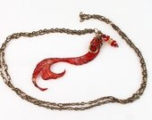 Mermaid Tail Necklace - Mermaid Necklace - Ianthe style Mermaid Tail Necklace in Red - Brushed Gold Tones