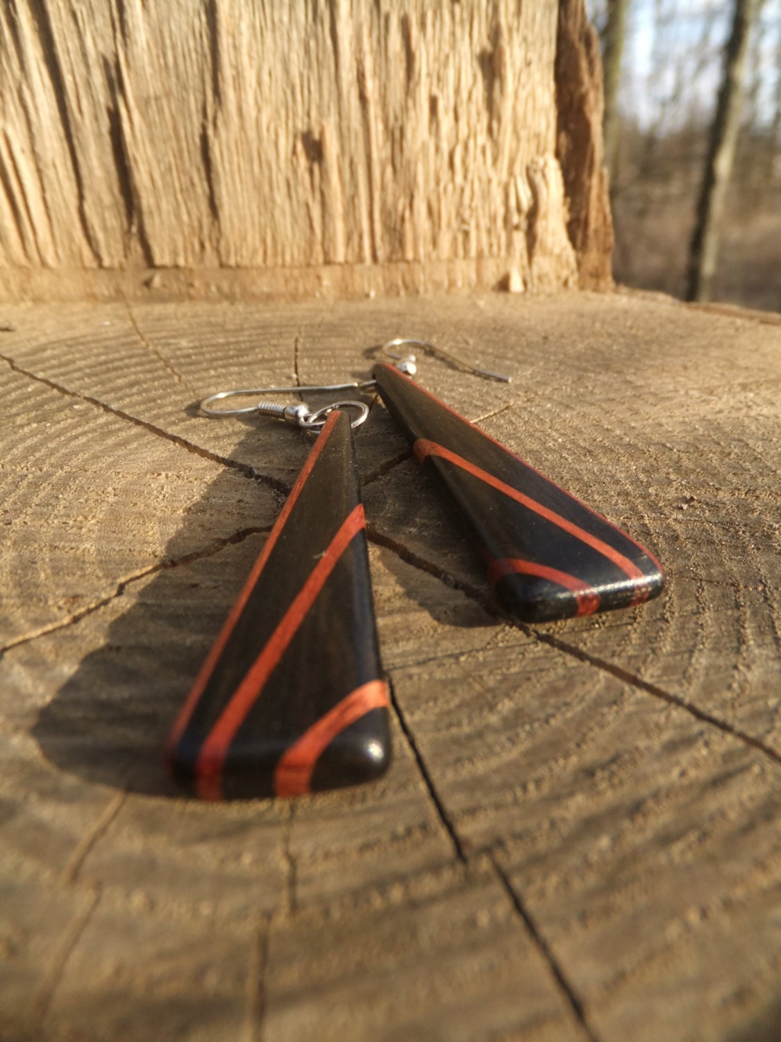 Deco Inspired Earrings - Ebony and Bloodwood