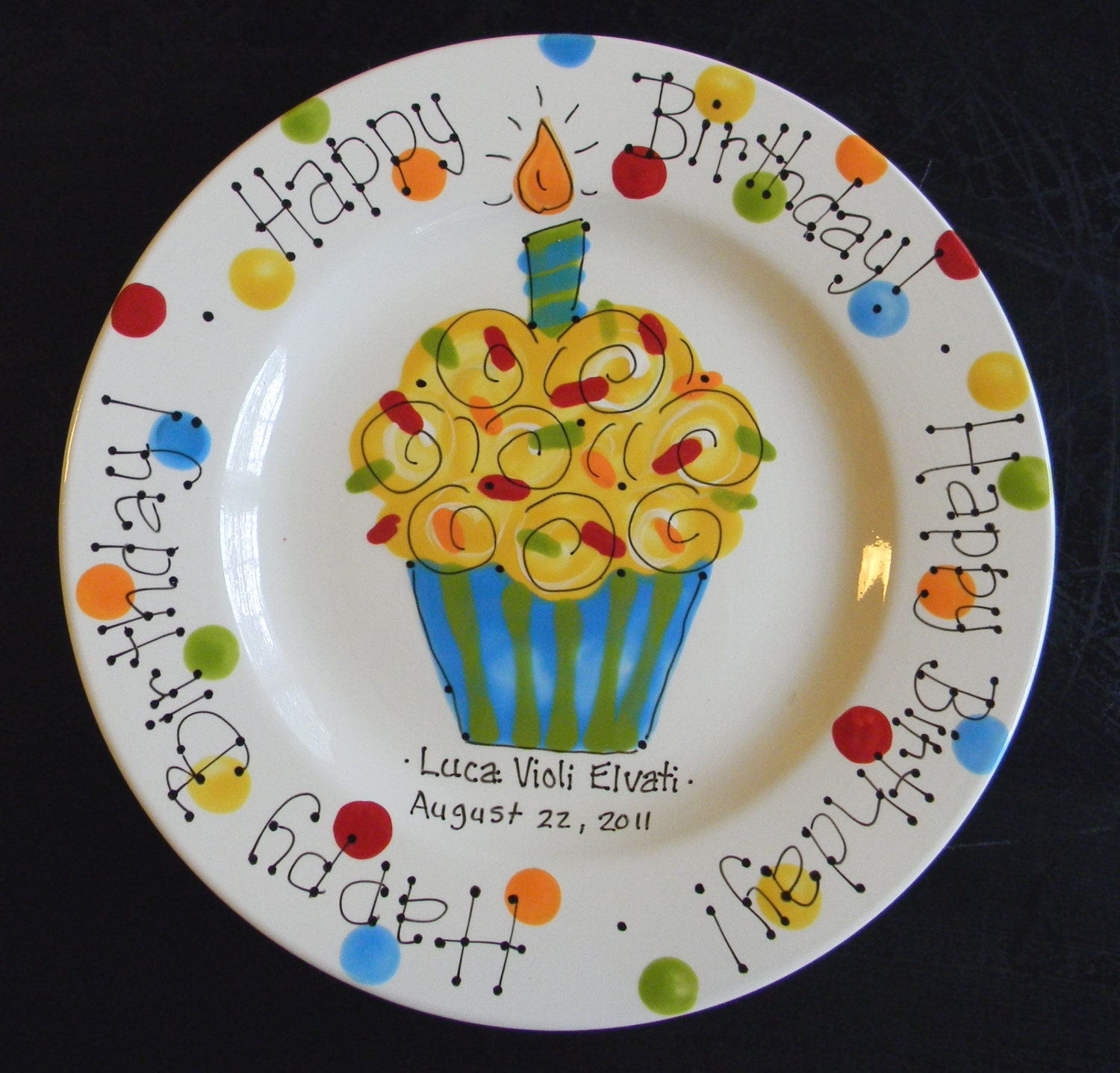 Hand Painted Birthday Plate - Colorful Cupcake
