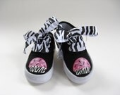 Girls Cupcake Shoes, Baby and Toddler, Zebra Animal Print, Hand Painted Sneakers