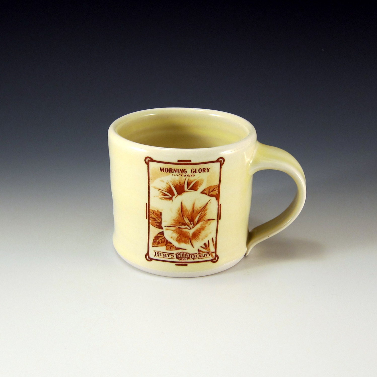 Morning Glory Mug - Yellow glaze - "Vintage Seed Packet" series