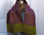 Vintage Olive and Purple PAISLEY SCARF 1980s