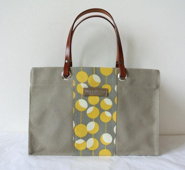 ParaffinCanvas Wide side mini tote bag,  Midwest Modern Martini in grey