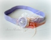 Lilacs and Cantaloupe - Lace Pearl Rosette Headband - Feathers - Cream Ivory Peach Lavender Purple - Newborn Infant Baby Girl Toddler Adult