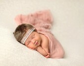 Nadia - Pink Rosettes Ivory Lace Halo Headband - Baby Infant Newborn Girls Adults - Photo Prop - Wedding Baptism