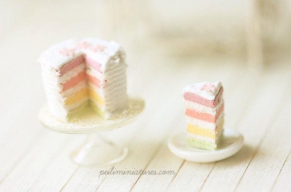 Miniature Food - Dollhouse Pastel Rainbow Cake 1/12 Scale