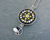 Mosaic Pendant Black, Yellow and White Daisy Peace Necklace