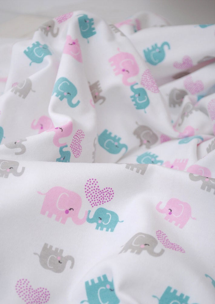 3225 - Elephant Heart Cotton Jersey Knit Fabric - 66 Inch (Width) x 1/2 Yard (Length)