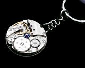 Steampunk Keychain- Industrial Wedding- Luxury Statement- Silver Clockwork- Vintage Watch Movement- Swarovski- Unisex- tasherajean- SK04