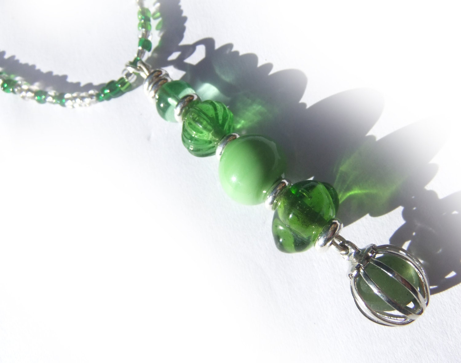Scottish Sea Glass Cage Charm Necklace