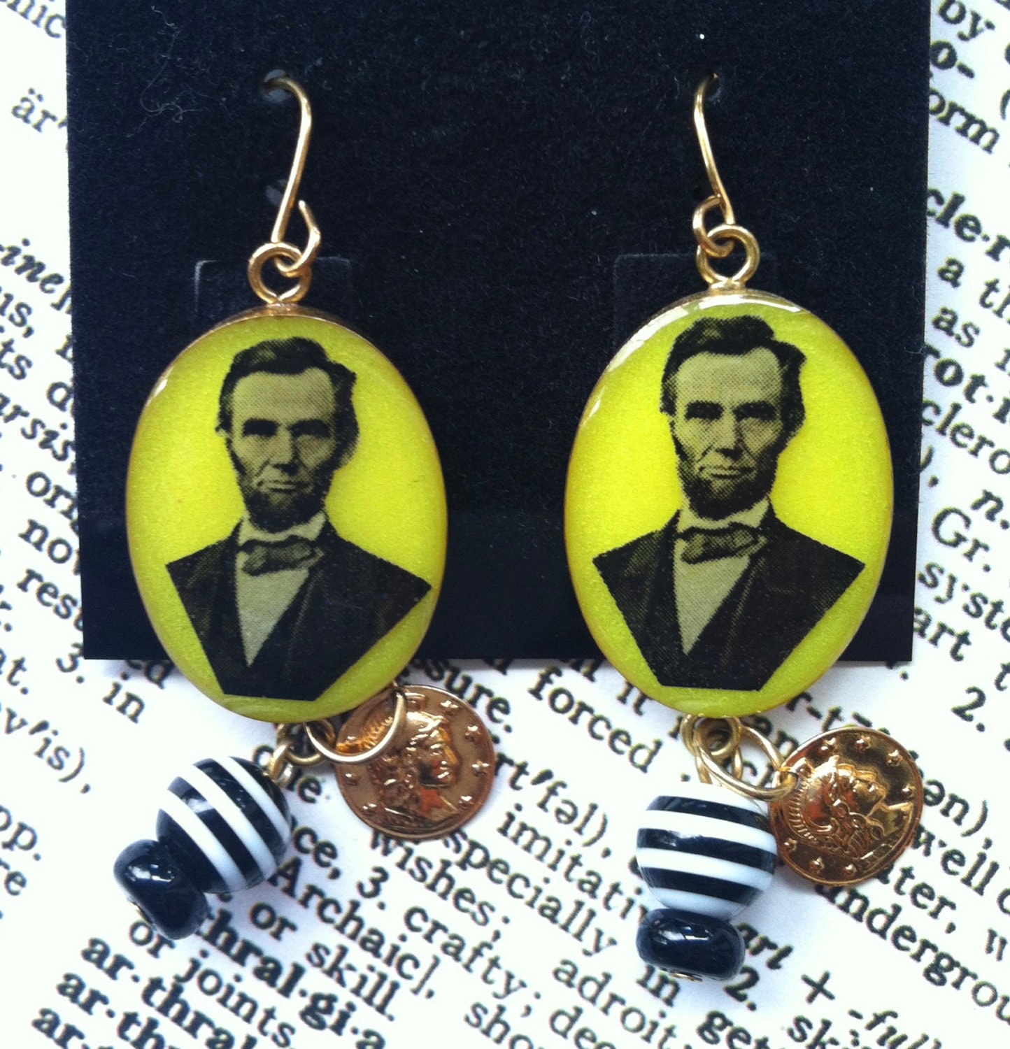Abraham Lincoln Yellow Dangle Earrings