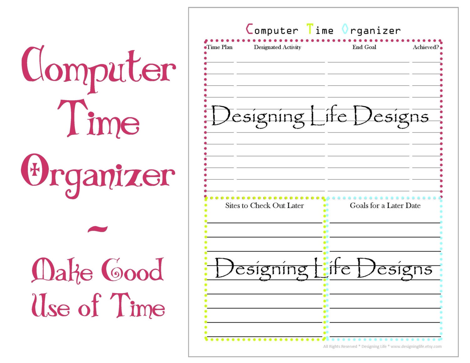 Computer Time Organizer - Editable and Printable for Blog and Business