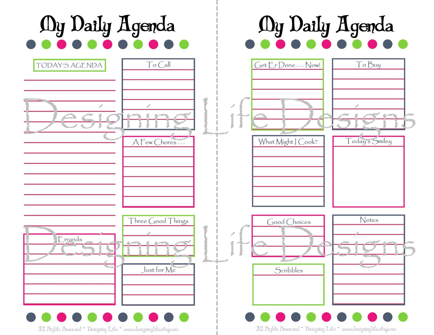 Daily Agenda Printable - 5.5 x 8.5 - Mini Binder Half Sheet Size