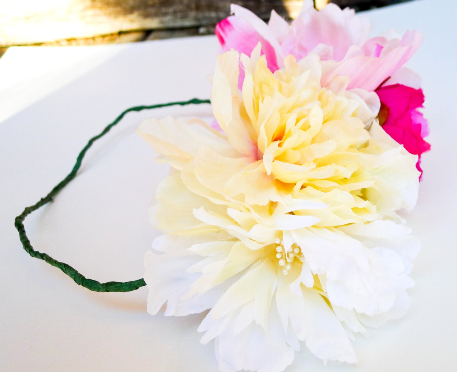 Bridal Boho Flower Crown, Flower Child, Peonies, Pink, Yellow, White, Spring, Summer, Hair, Head Piece,