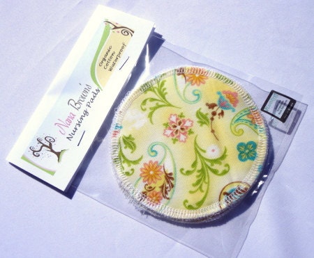 Waterproof Organic Cotton Flannel Nursing Pads - Yellow Paisley Swirl