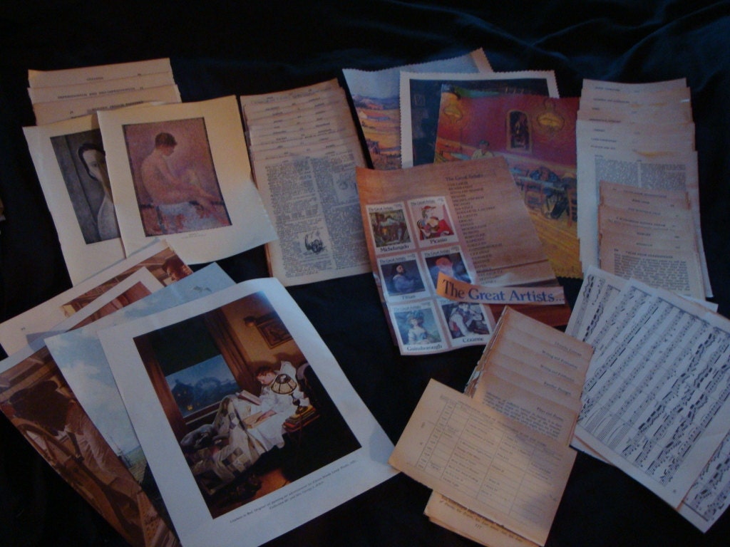 Ephemera of The Arts-Paper Lot-Lrg 100 Pgs-Vintage Paper-Altered Art-Mixed Media-Collage-Art Journals-ATC's-Resin Jewelry-Art Projects
