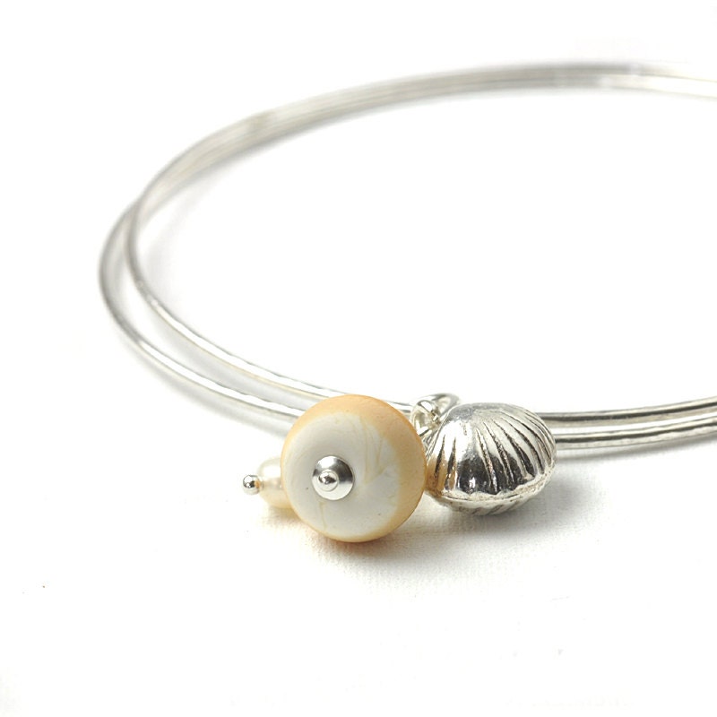 Sterling Silver Coast Shell Charm Bangles - Sand - UK SRA