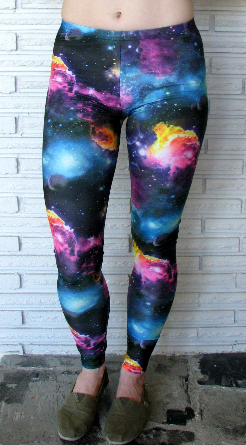 Galaxy Leggings, Spandex Leggings, Solar System Stretch Pants, Made to Order