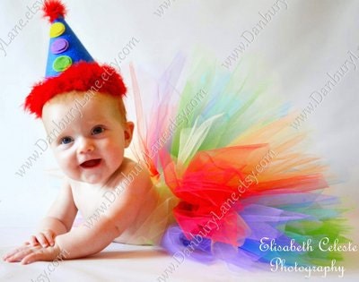 Rainbow Tutu and party hat set, Baby girl Birthday outfit and photography prop, choose 0,3,6,9,12,18, 24 months -CLOWNING AROUND TOWN