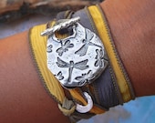 Dragonfly Jewelry, Good Luck Charm Bracelet, Silk Wrap Bracelet, Insect Jewelry, Dragonflies, STERLING Silver Bracelet by HappyGoLicky