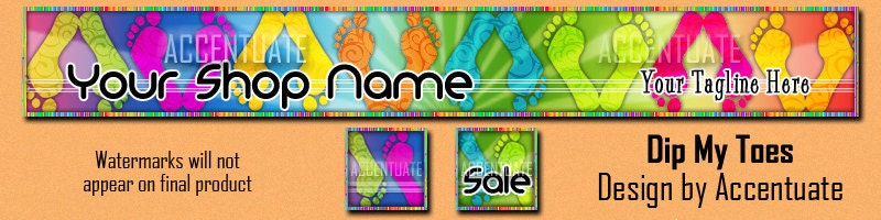 new -- DIP MY TOES ------ Premade Etsy Shop Banner Avatar Set - One Of A Kind (ooak) & Fabulous - by Accentuate