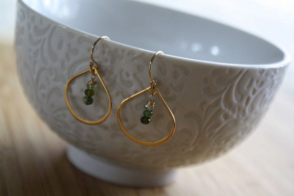 Dangle Earrings, Hoop Earrings, Green Tourmaline Earrings, Simple Modern Jewelry