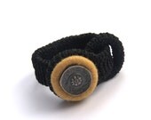 Crochet felted bracelet with button boho textile jewelry bangle cuff black taupe gray felt wool handmade Birthday gift for her