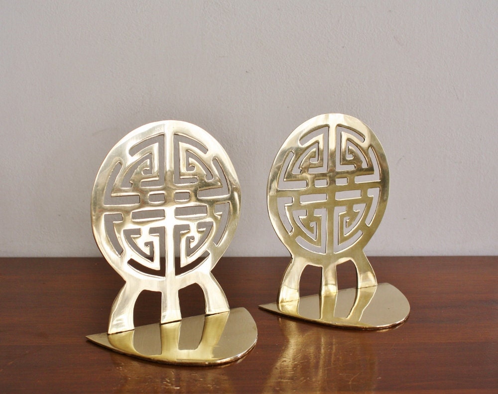 Vintage brass Asian-style bookends