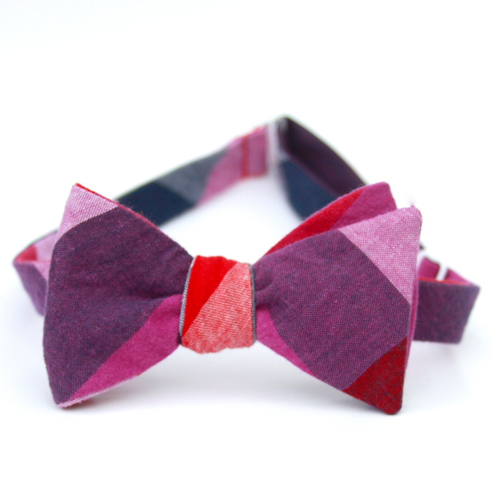 eggplant, navy, & red plaid freestyle bow tie