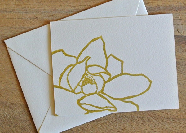Magnolia Notecard (gold)