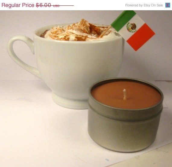 ON SALE Mexican Hot Chocolate, Soy Candle, Hot Cocoa, Cinnamon, 4 oz, travel tin, hemp wick, brown, chocolate candle