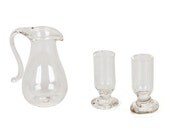Miniature Clear Glass Drink Set Pitcher Kitchen 1/12 scale Dollhouse 3 piece