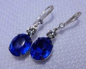 Summer 2013 Collection- Sapphire Blue and Clear Crystal Drop Earrings
