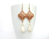 Rose Gold Bohemian Quatrefoil Dangle Drop Earrings