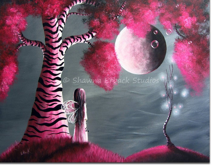 PINK ART PRINT pretty little fairy Zebra Print Tree Sky Delicate Serene Erback 8x10