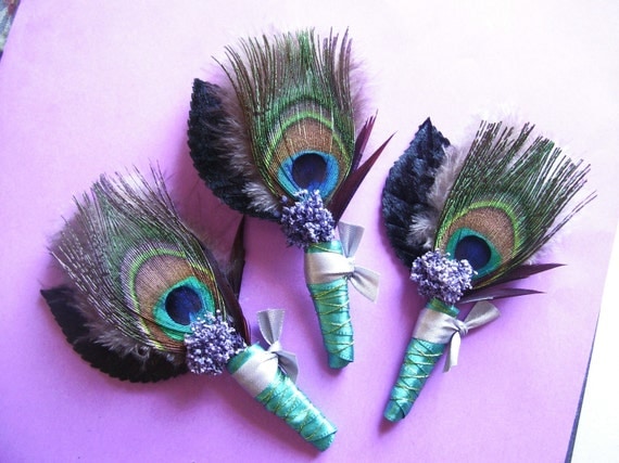 Peacock Wedding Boutonniere/Corsage