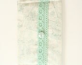 Passport Cover Paris Map White Grey Blue Lace Trim Button